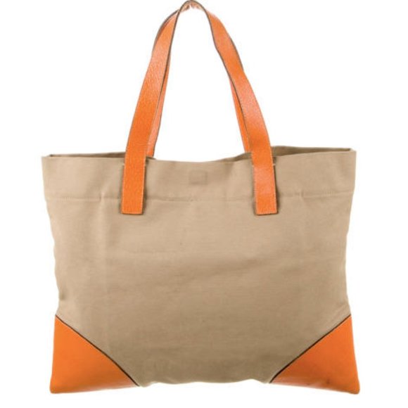 Guaranteed Authentic Prada Canapa Tote Bag Orange Cinghialei-Trimmed - Picture 3 of 7